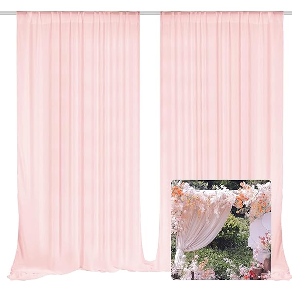 背景布 2点 背景カーテン 150x300cm 結婚式用 パーティー 記念撮影 飾り DIY シフォン生地 光沢感が良い しわ防止 シアー背景カーテン ピンク（ストラップ2点付き）
