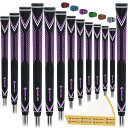 高性能ゴルフ用ラバーグリップ、高衝撃吸収、非滑り、15本のテープを含む13本のグリップ、標準サイズ、紫