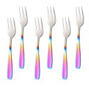 フォーク デザートフォーク ケーキフォーク 6本 18-0ステンレス製 鏡面仕上げ 食洗器対応 全長13.6cm シルバー/カラフル …