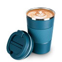 コーヒーカップ ステンレスマグ 保温保冷 直飲み 携帯マグ タンブラー 二重構造 真空断熱 (ブルー, 380ML)