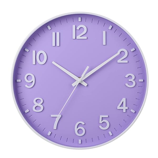 掛け時計 おしゃれ 北欧 連続秒針 静音 壁掛け時計 夜間秒針停止 掛時計 自宅 寝室 部屋飾り 贈り物 ライトパープル