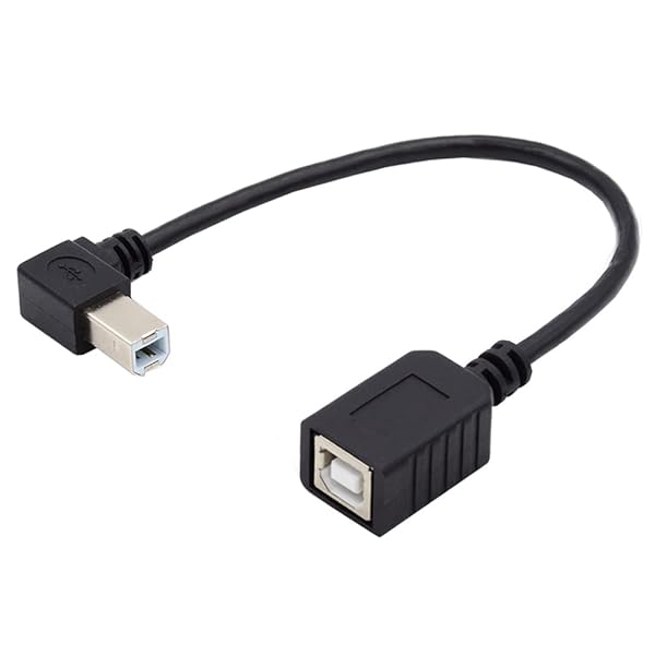 USB 2.0 Bタイプ オス-メス 延長ケーブル 左角度 90度 20cm プリンタースキャナーディスク用
