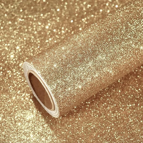 楽天ナチュアークSHOP　楽天市場店グリッターシール グリッターシート グリッターカッティングシート 金色 シャンパンゴールド 40x300cm キラキラ 無地 ラメ入り インテリア リメイクシート 壁紙シール 壁クロス ウォールステッカー ふすま紙 剥がせる のり付き リフォーム 厚