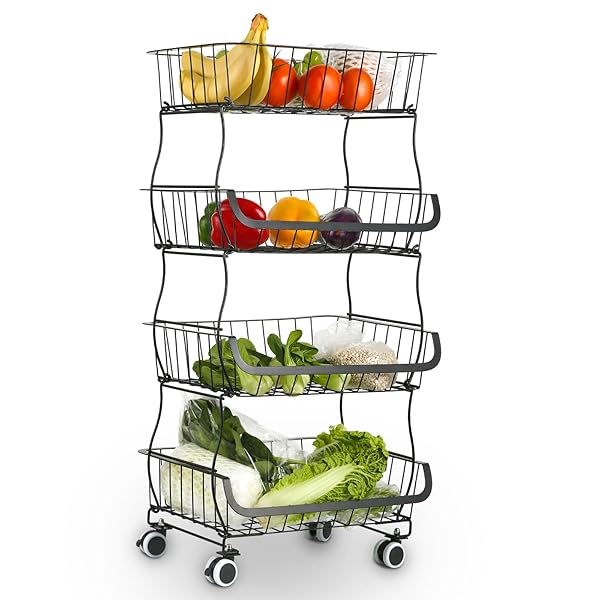 キッチンワゴン キャスター付き ワゴン キャスター付き キッチン収納 カート ラック バスケット 大容量..