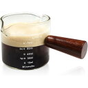 計量カップ エスプレッソショットグラス 目盛り付き 木製ハンドル付き ダブルスパウトミルクカップ コーヒー ミルク 水 お酒グラス 調理器具 測定グラス 耐熱ガ...