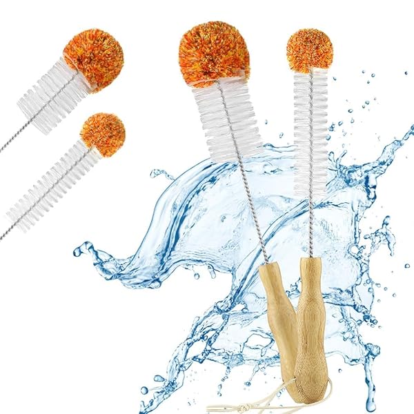 ボトルブラシ 360°フレキシブルクリーニング 弾性ステンレス鋼線 上に柔らかいポンポン 水筒 洗う ブラシ(35x5cm+33x3cm) ペット ロング 水筒 掃除ブラシ 保温 水筒 魔法瓶 ソーダストリームボトル 花瓶 カラフェ ウォーターボトル