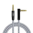 オーディオケーブル, 3.5mm TRRS AUX ケーブル 片側L型 4極 音声ケーブル (マイクロフォン対応)ヘッドフォン/iPod/iPhone/iPad/ホームステレオ/カーステレオなど対応 ブラック 1.8M(2)