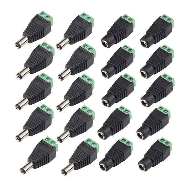 20個セット DCジャック アダプター 5.5 * 2.1mm DC電源プラグ CCTV 12V電源端子 コネクタ オスメス (10 メス + 10 オス)