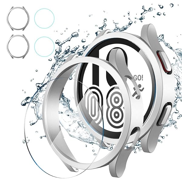 [2 + 2 Pack] for Samsung Galaxy Watch 4 44mmバンパーと互換性のある保護ケース強化ガラススクリーン..