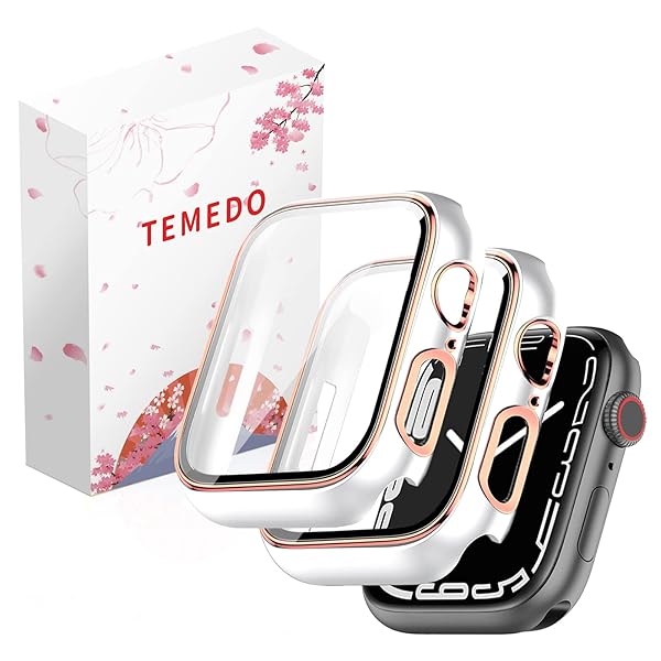 【2枚】 対応 Apple Watch ケース Series 9/8/7 アップルウォッチ カバー PC素材 メッキ加工 Apple Watch カバー 全面保護 二重構造 アップルウォッチ ケース ガラスフィルム 一体型 高耐久 高透過率 装着簡单