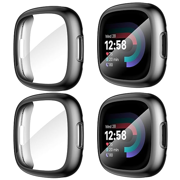 for Fitbit Sense 2/Versa 4保護ケース(4個)ソフトなTPU素材で摩擦防止のfor Fitbit Sense 2/Versa 4カバー-黒