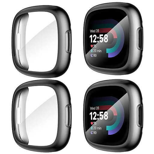 for Fitbit Sense 2/Versa 4保護ケース(4個)ソフトなTPU素材で摩擦防止のfor Fitbit Sense 2/Versa 4カバー-黒 for Fitbit Sense 2/Versa 4保護ケース(4個)ソフトなTPU素材で摩擦防止のfor Fitbit Sense 2/Versa 4カバー-黒