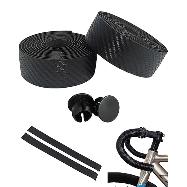 ハンドルバーテープ 自転車 バーテープ ドロップハンドルバーテープ クッション 滑り止め 左右セット エンドプラグ付き カーボン調黒 2*0.03m