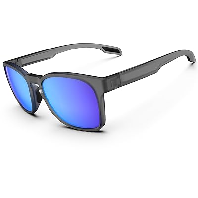 メンズサングラス偏光女性サングラスサングラス柔軟な軽量TR90フレームUV400保護釣りゴルフ旅行、マットクリアグレー＆ダークブルー