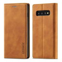 Samsung Galaxy S10 Plus スマホケース 携帯ケース 手帳型 高級PUレザー 艶なしPU革 TPU バンパー カード収納 スタンド機能 マグネット 耐衝撃 全面保護 定番 おしゃれ 財布型 カバー - ブラウン
