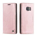 Samsung Galaxy S7 Edge ケース 手帳型 PU 高級レザー マグネット カード収納 全面保護 薄型 耐衝撃 横置き Qi充電対応 おしゃれ 人気 - ローズゴールド
