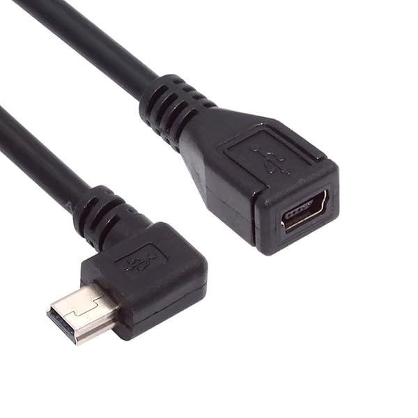 90度左角度ミニUSB 5ピンオス-メス延長ケーブル GPSカメラ用 30cm