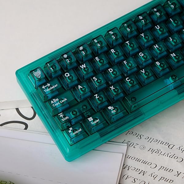 透明キーキャップ 114キーチェリープロファイルPC素材 Keycaps Set チェリーMxスイッチのメカニカルキーボードに適合 (Cyan)