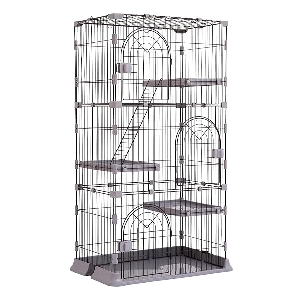 猫ケージ キャットケージ 高さ132cm* 幅75*奥行50 猫 ケージ 3段 大型 ペットケージ 脱走防止 留守番 1..