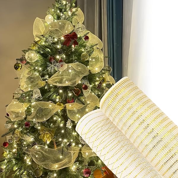 クリスマスツリー 飾り リボン 26CM幅 全長9.14M/巻 クリスマス メッシュ クリスマス飾り 飾りメッシュ 網 クリスマスツリーリボン おしゃれ オーナメント サテンリボン 花輪 ギフト ラッピングリボン メッシュリボン ギフト包装 花束ラッ