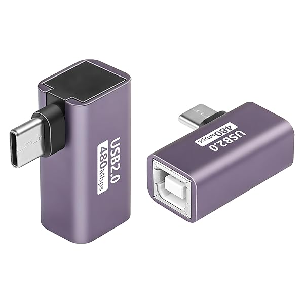 90度USB C-USB Bアダプタ Type C-MIDI変換コネクター Type Cオス-USB-Bメス・プリンタ・アダプタ 電子ピアノDAC、シンセ、DJコントローラー、キーボード、印刷用 2個