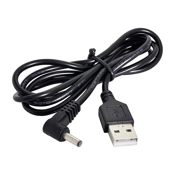 USB 2.0オスから右向き90度 3.5mm 1.35mm DC電源プラグバレル5vケーブル 80cm
