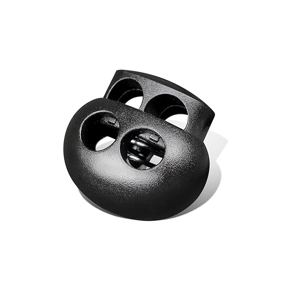 1/2/5/10/20/50個セットあり、スプリングコードストッパー 2つ穴 2本紐用 丸型 穴径約6mm (黒,50個)