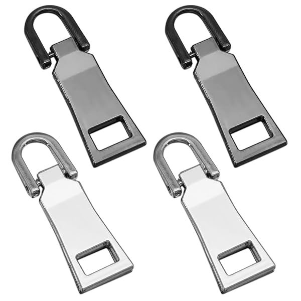 ファスナー 交換用 引き手 4個セット 金属製 チャック ジッパー 持ち手 交換 ファスナー修理用 リュック/財布/衣類/ブーツなど DIY 手芸 手作り 裁縫 (黒+銀大きめ5#)