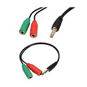 3.5mm 4極オスに2*3.5mm 4極メスオーディオ分配ケーブル 4極変換コネクタ イヤホン 分配 ヘッドホン音声出力分岐コード、3.5mmステレオミ二分配...