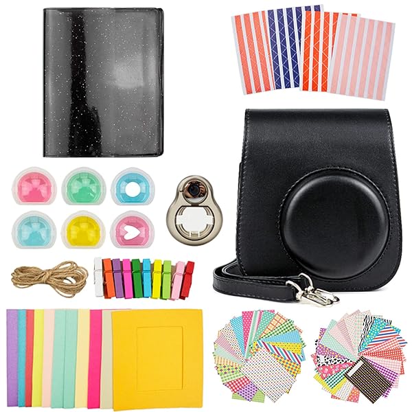 Fujifilm チェキ instax mini 11 ケース instax mini 11 カメラケース アクセサリー 8点セットb（BK）