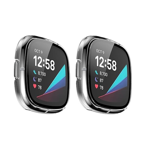 Fitbit Versa 3/Sense用保護ケース カバー PCフレーム 強化ガラスフィルム 一体化 スマートウォッチカバー 脱着簡単 耐衝撃 傷防止軽量 おしゃれ アクセサリー (透明＋透明)