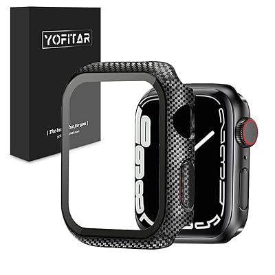 for Apple Watch 9/8/7 ケース 41mm 45mm 適用 600Dアラミド繊維 カーボン風 保護カバー 軽量 極薄 Apple Watchガラスフィルム付き 一体型 9H硬度 傷つきにくい （45mm、ブラック）
