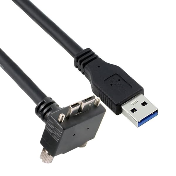 Cable Micro USB3.0 デュアルネジ ロック式 USB3.0データ 5Gbps 電源ケーブル 90度上向きタイプ VR産業用カメラコンピューター用 (3.0m)