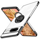 Google Pixel 8 用 ケース リング付き クリア Pixel8 用 カバー 耐衝撃 全面保護 軽量 薄型 ピクセル 8 用 スマホケース スタンド機能 車載ホルダー対応 擦り傷防止 滑り止め 落下防止 ストラップホール付き TPU(ブラッ