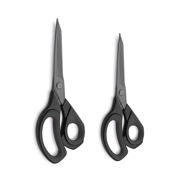 裁ちハサミ セット チタンコーティング鋭い刃 鍛造ステンレス鋼 ソフトラバーグリップ 裁縫はさみ 大人用 家庭用 作業用 手芸・紙・布・革・卓球・カーペット・裁縫材料に使用可能 ブラック 220mm+240mm