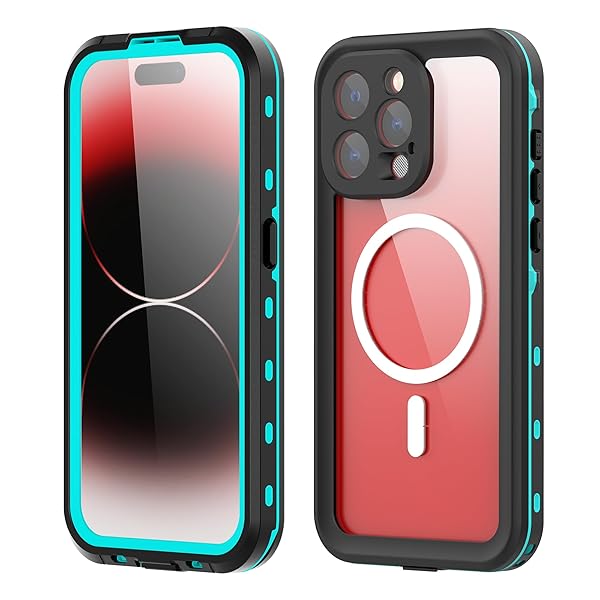 iPhone 15 Pro ケース 完全防水 ストラップ付き 防水ケース カバー クリア 透明 アイフォン15プロ 全面カバー 頑丈 耐衝撃 フェイスID認証 Qi充電対応 液晶画面保護フィルム アウトドア,ブルー