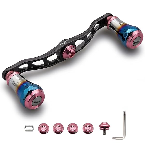 V2.0 90mm/105mm/115mm ベイト リール ハンドル シマノ(shimano) ダイワ(daiwa) アブガルシア(abu) 通用 ベイトリール 用 航空アルミ製 Aurora Series (V2.0-105mm - ブラック＆桜ピ