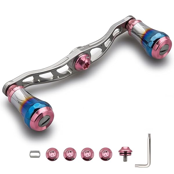V2.0 90mm/105mm/115mm ベイト リール ハンドル シマノ(shimano) ダイワ(daiwa) アブガルシア(abu) 通用 ベイトリール 用 航空アルミ製 Aurora Series (V2.0-105mm - ガンメタル＆桜