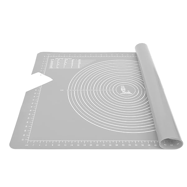 大きいサイズクッキングマット 食品級シリコーン 製菓道具マット キッチン パン/クッキー/ピザ ベーキングマット 耐熱 調理台保護マット レジン用 樹脂 エポキシ マット+ スクレーパー(60×80cm, グレー)