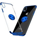 iPhone XR ケース リング クリア iPhoneXR カバー 透明 耐衝撃 全面保護 磁気カーマウントホルダー スタンド 柔らかい殻 車載ホルダー対応 薄型 軽量 充電対応 TPU 簡潔なファッション (ブルー)