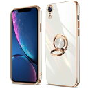 iPhone XR ケース リング カバー リング付き 耐衝撃 全面保護 磁気カーマウントホルダー スタンド 柔らかい殻 車載ホルダー対応 薄型 軽量 TPU 簡潔なファッション (ホワイト)