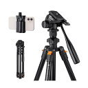 ビデオ三脚 カメラスマホ三脚 コンパクト 超軽量 4段 160cm 3WAY雲台搭載 360度回転 ハンドル式 スマホホルダー付 DSLRカメラ/ビデオカメラ/スマートフォン/三脚一眼レフカメラ用 生放送/ブログ撮影/セルフィー/ライブ/タイムラプス