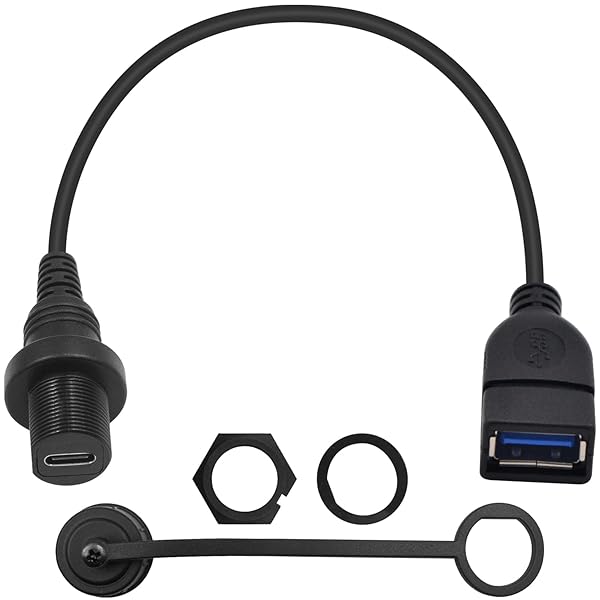 USB Type C USB3.0パネルフラッシュ防水ケーブル USB 3.0メスからタイプC 3.0メス カーマウント ダッシ..