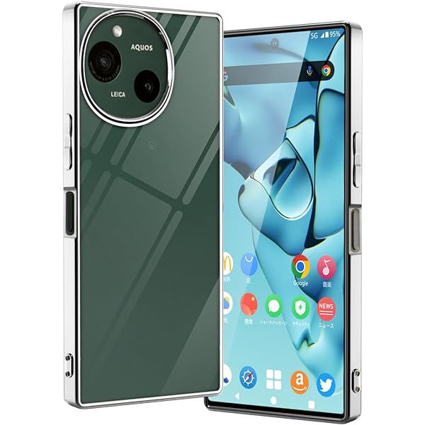 AQUOS R9 / R10 ケース クリア 耐衝撃 SH-51E / SH-51F アクオス R9 R10 カバー 透明 SH51E スマホケース TPU ストラップホール付き（AQUOSR9/R10,シルバー）