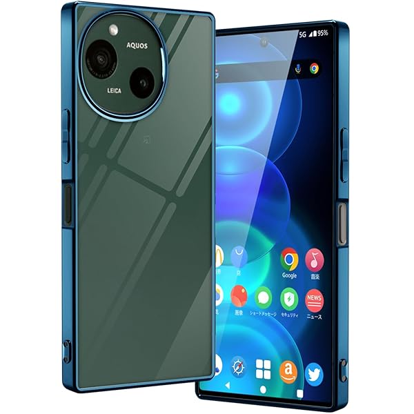 AQUOS R9 / R10 ケース クリア 耐衝撃 SH-51E / SH-51F アクオス R9 R10 カバー 透明 SH51E スマホケース TPU ストラップホール付き（AQUOSR9/R10,ブルー）