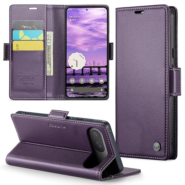 Google Pixel 9 / 9 Pro ケース 手帳型 財布型 カードポケット付き ピクセル9 / 9 Pro 用 携帯カバー カード収納 スマホケース 高級レザー 耐衝撃 全面保護 スタンド機能 ストラップホール付き マグネット式 · パー