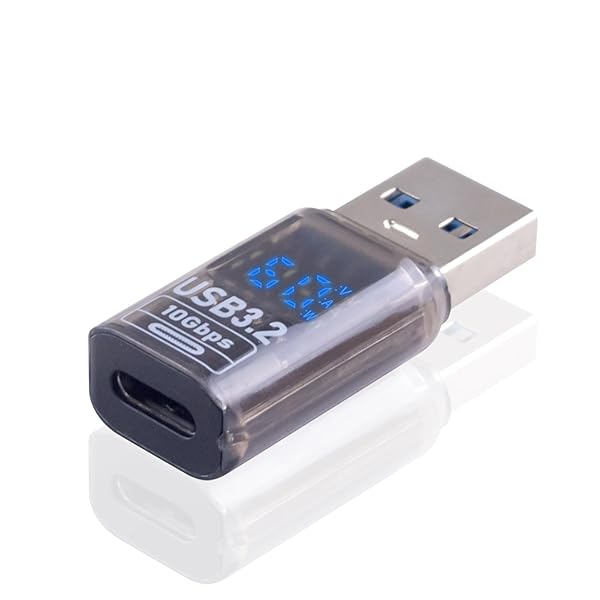 USB-A USB-C 変換アダプタ10Gbps、60W USB C to USB A 変換コネクタLED出力スクリーン表示付き、USB 3.2規格 USB CメスからUSB オス変換アダプター 透き通る USB Type C 変換アダプタ高速転送