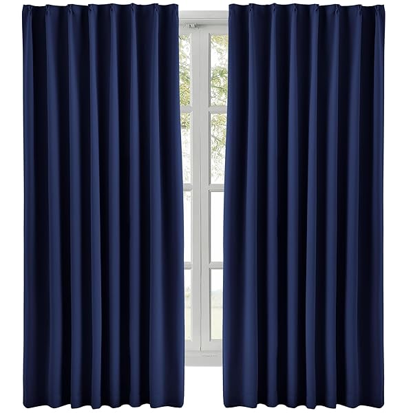 カーテン 1級遮光 2枚組 幅100cm丈185cm ネイビー 断熱 防寒 防音 省エネ 厚手 無地 おしゃれ 洗える リビング用 (ネイビー, 幅100cm×丈185cm)