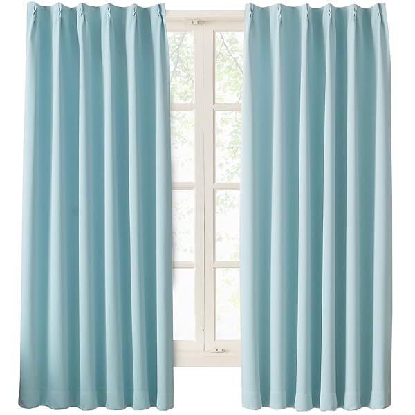 カーテン 1級遮光 2枚組 幅100cm丈230cm スカイブルー 断熱 防寒 防音 省エネ 厚手 無地 おしゃれ 洗える リビング用 (スカイブルー, 幅100cm×丈230cm)