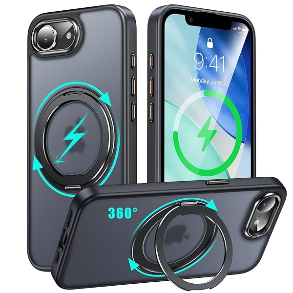 iPhone 16e 用 ケース Magsafe対応 アイフォン16e カバー 360°回転スタンド スマホケース アイホン16e ..